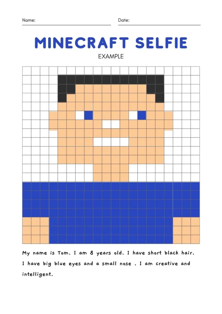 Minecraft Selfie Drawing Worksheet Example